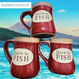 burton + Burton BORN TO FISH SERENITY PRAYER PORCELAIN Ceramic Mugs Set of 3